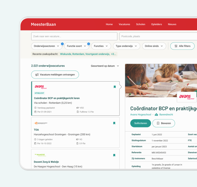 MeesterBaan vacaturelijst scherm