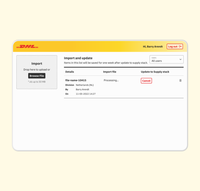 DHL scherm import and update